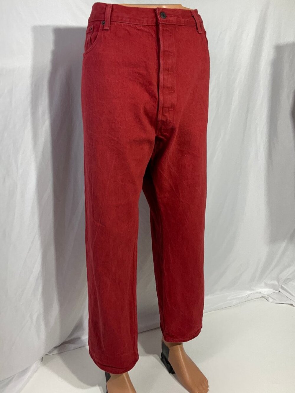Levis 501 Mens 44(41) Red Jeans Original Button Fly Straight Classic Denim
